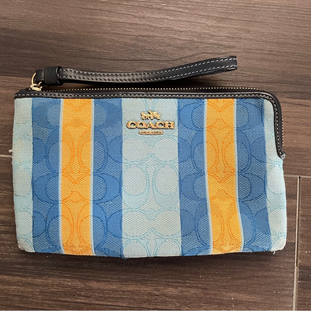 Coach Striped Blue and Orange Wristlet